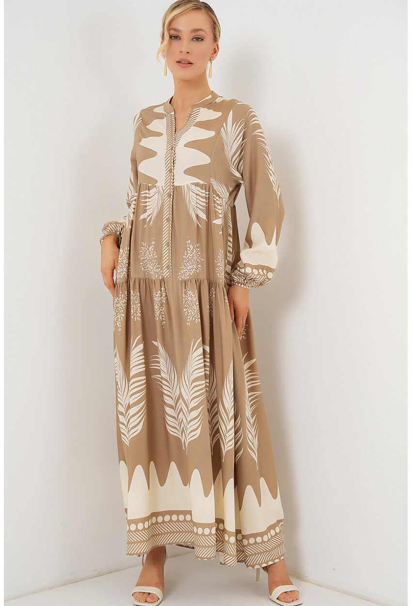 2423 Otantik Desenli Tesettür Elbise