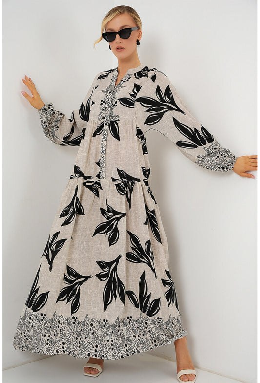 2423 Otantik Desenli Tesettür Elbise