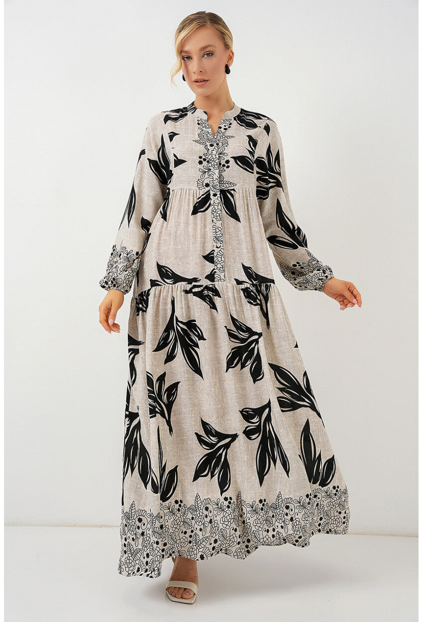 2423 Otantik Desenli Tesettür Elbise