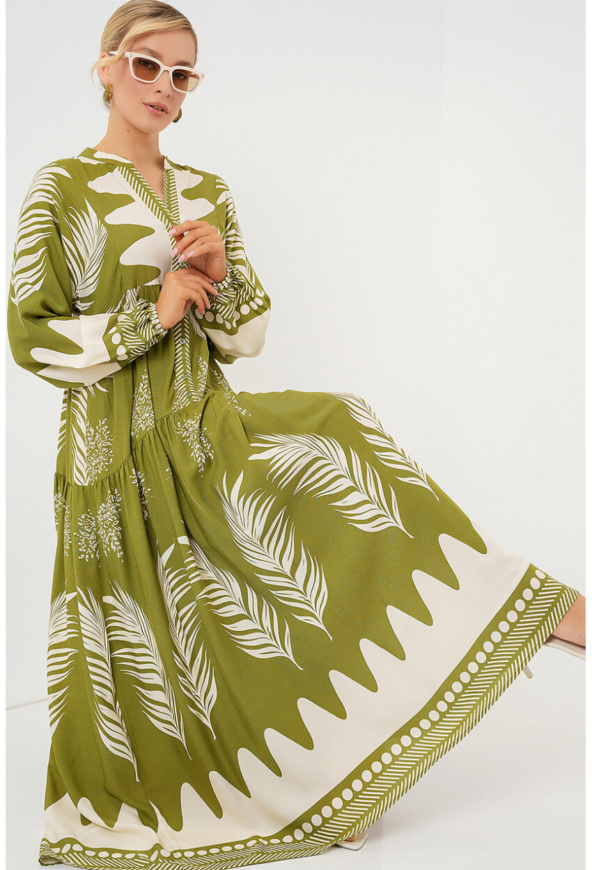 2423 Otantik Desenli Tesettür Elbise