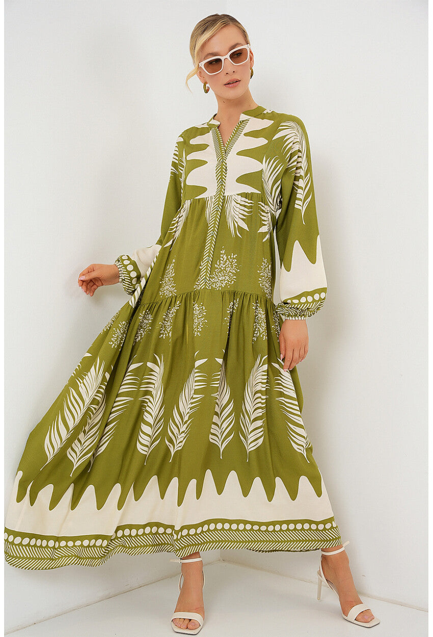 2423 Otantik Desenli Tesettür Elbise