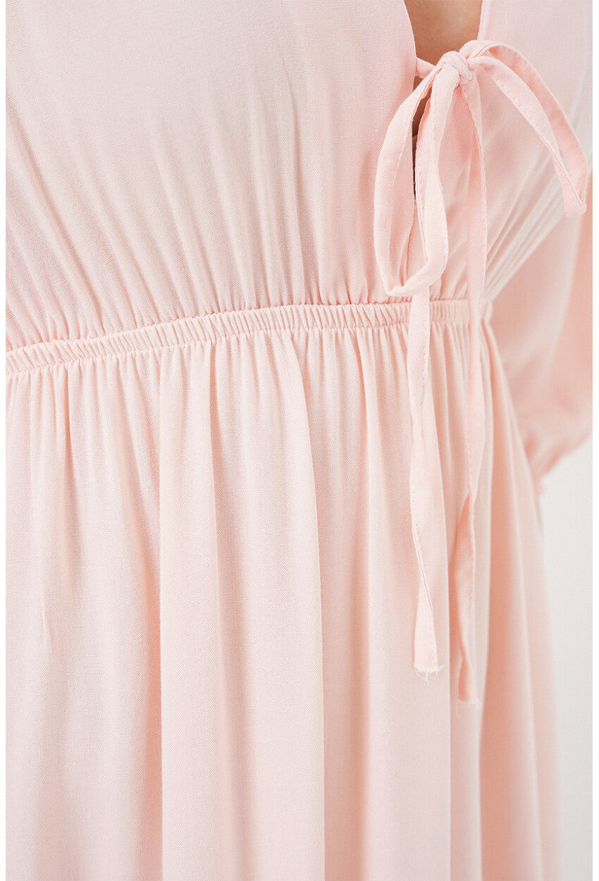 2570 Kadın Beli Büzgülü V Yaka Elbise