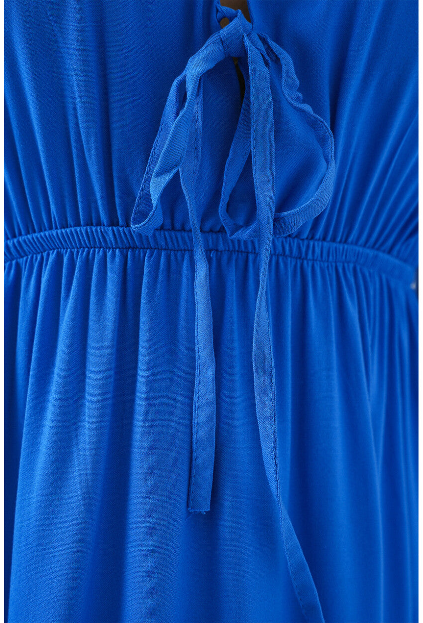 2570 Kadın Beli Büzgülü V Yaka Elbise