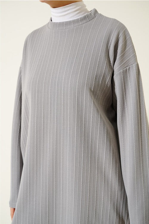 Bisiklet Yaka Tunik Pantolon İkili Takım - Gri 6681