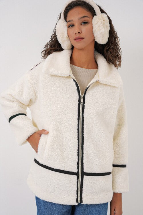 Astarli peluş kurtka - Ekru 5173