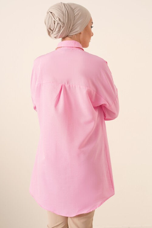 Tesettyur Tunika — Pembe (5845 Hijobli Tunik - Pushti)
