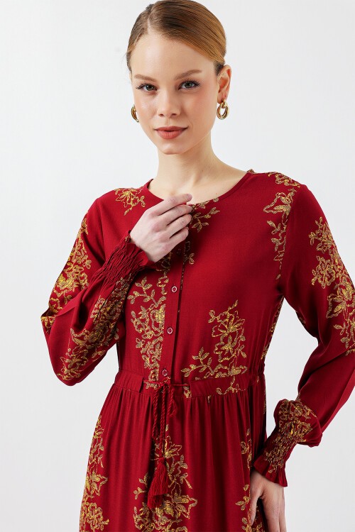 2145 Naqshli Hijobli Qo'ylak – Qo'ng'ir Qizil (2145 Naqshli Hijobli Ko'ylak - B.Red)
