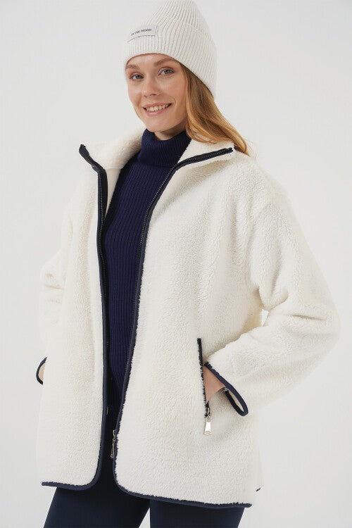 Fermuarlı Peluş Mont - Lacivert 5211