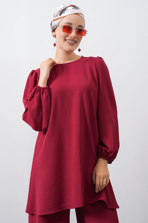 Kadın Ayrobin Tunik Pantolon Alt Üst Takım - Bordo