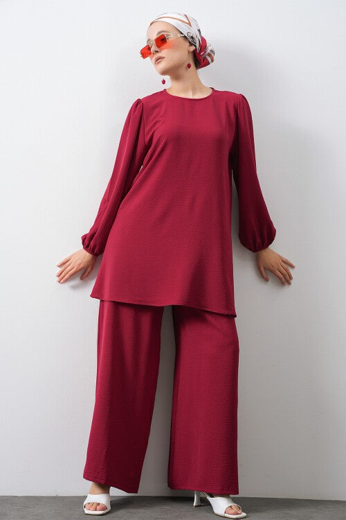 Kadın Ayrobin Tunik Pantolon Alt Üst Takım - Bordo