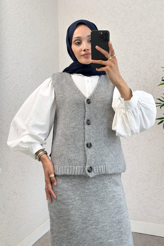 Triko Yelekli Takım Gri