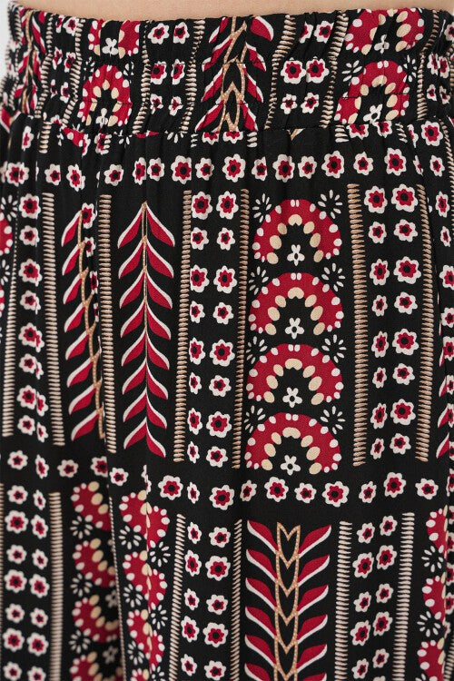 Ayollar uchun naqshli viskoza shim – Qora - (Ayollar naqshli viskoza shim 6749 - Qora)