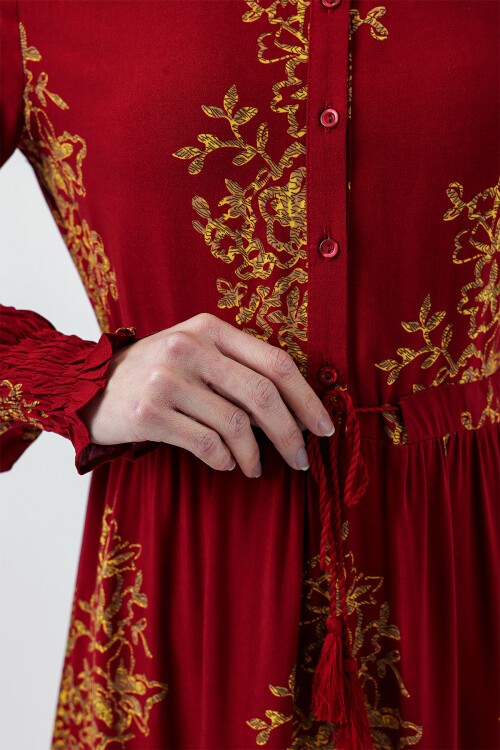 2145 Naqshli Hijobli Qo'ylak – Qo'ng'ir Qizil (2145 Naqshli Hijobli Ko'ylak - B.Red)