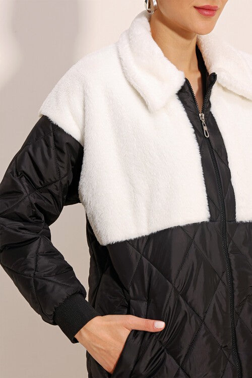 Uzun Oversize Şişme Mont - Beyaz 5185