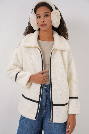 Astarli peluş kurtka - Ekru 5173