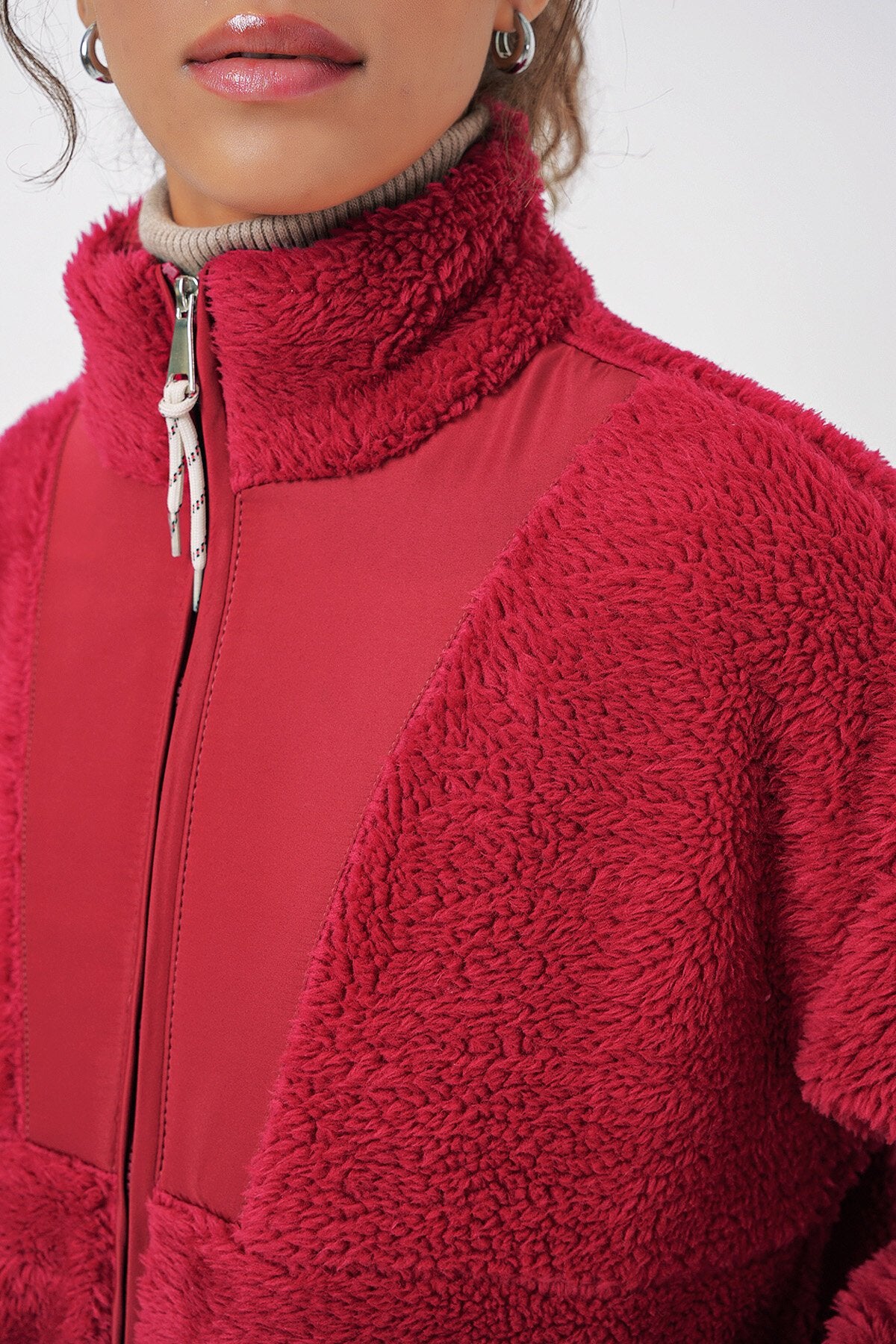 Merterium 5194 Kadın Peluş Mont Ceket - A.Bordo