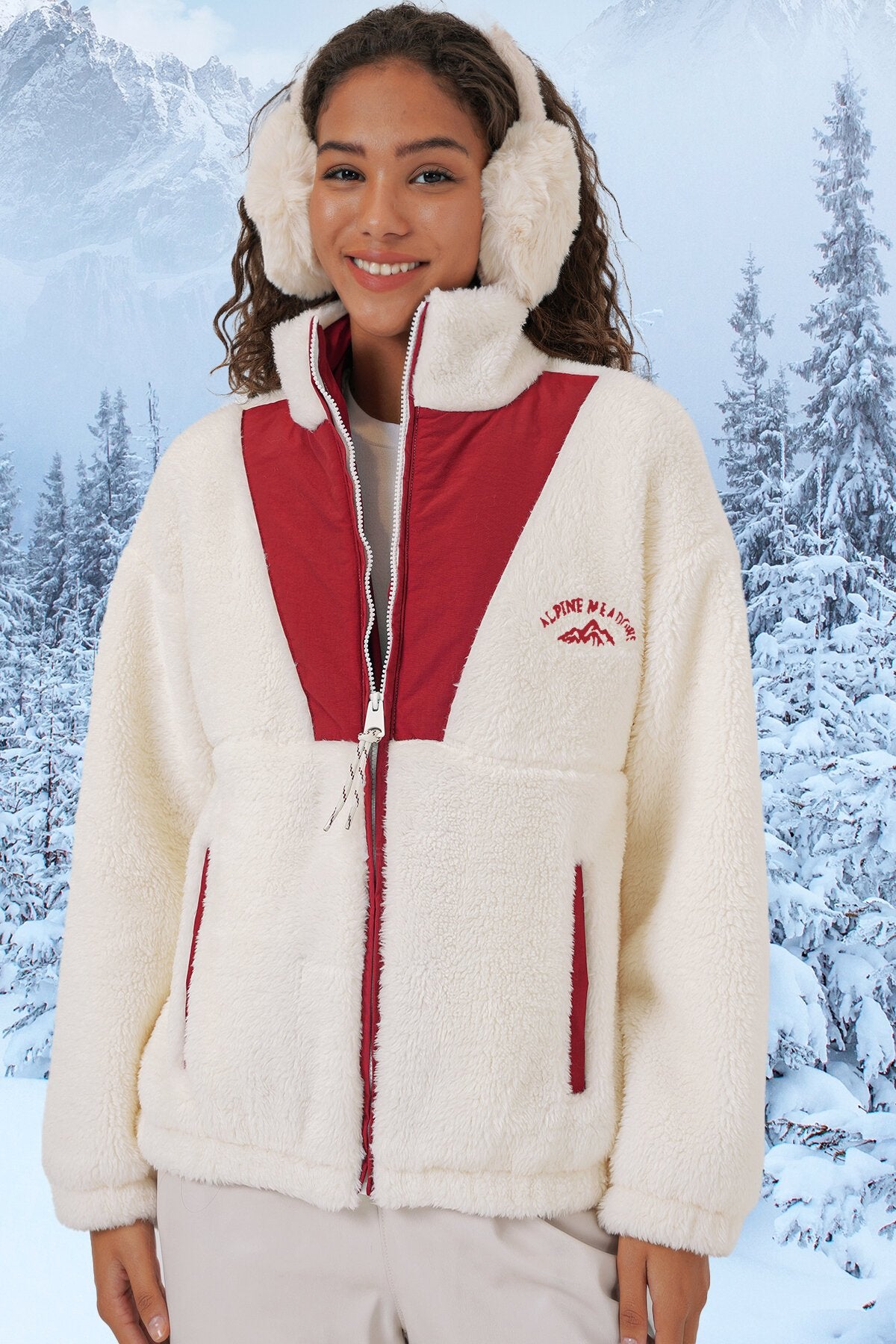 Merterium 5194 Kadın Peluş Mont Ceket - Bordo
