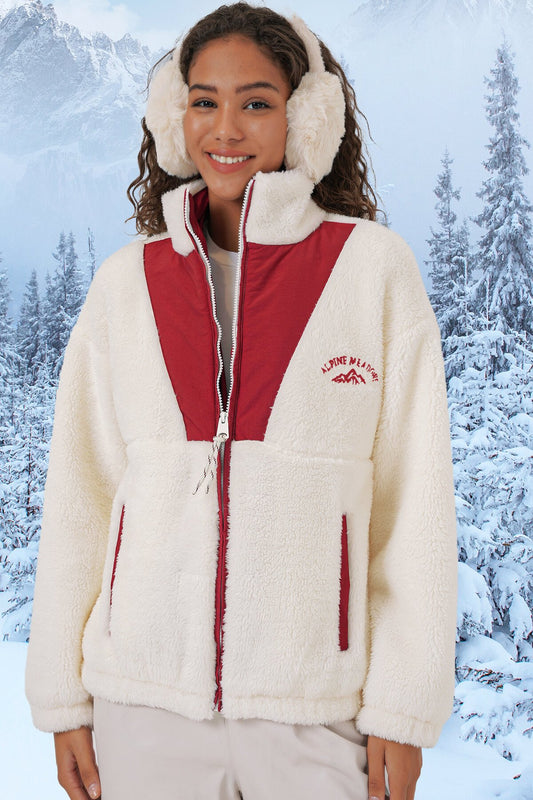 Merterium 5194 Kadın Peluş Mont Ceket - Bordo