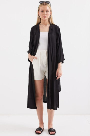 Yırtmaçlı Yazlık Kimono - Siyah 5835