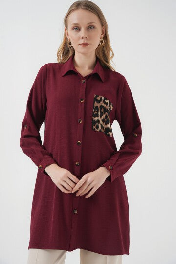 Merterium 5851 Cep Detaylı Gömlek Tunik - Bordo