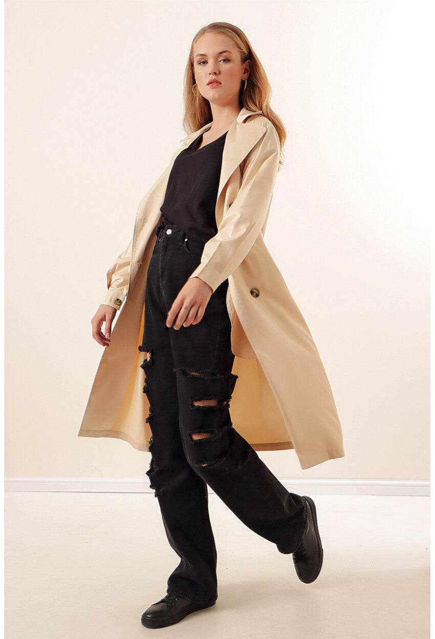 5853 Kruvaze Yaka Trençkot