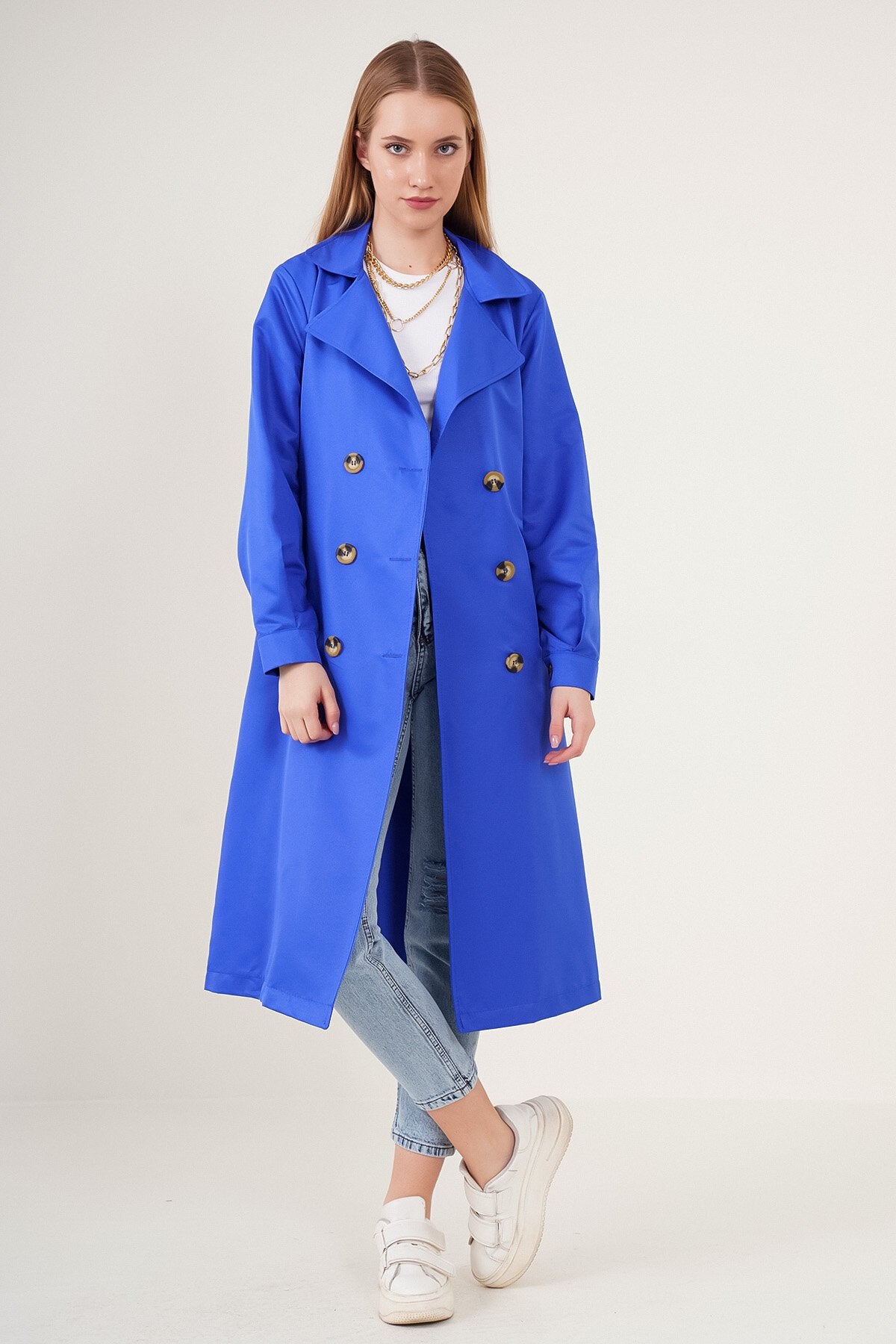 Merterium 5853 Kruvaze Yaka Trençkot - Saks