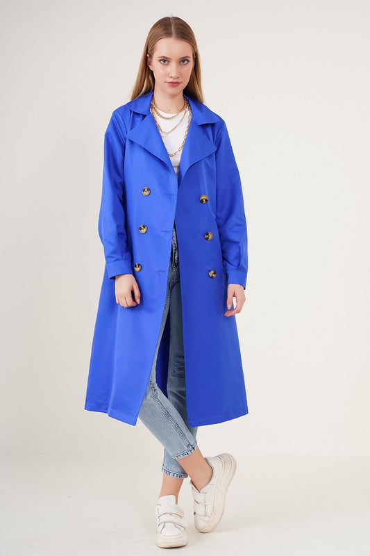 Merterium 5853 Kruvaze Yaka Trençkot - Saks