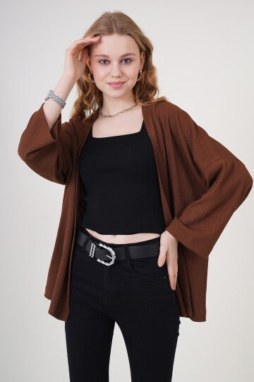 Trikotaj kimono - jigarrang 5862