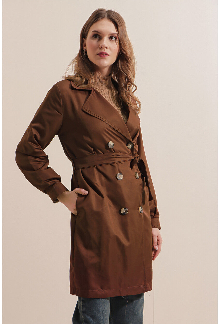 5864 Kruvaze Yaka Kısa Trençkot