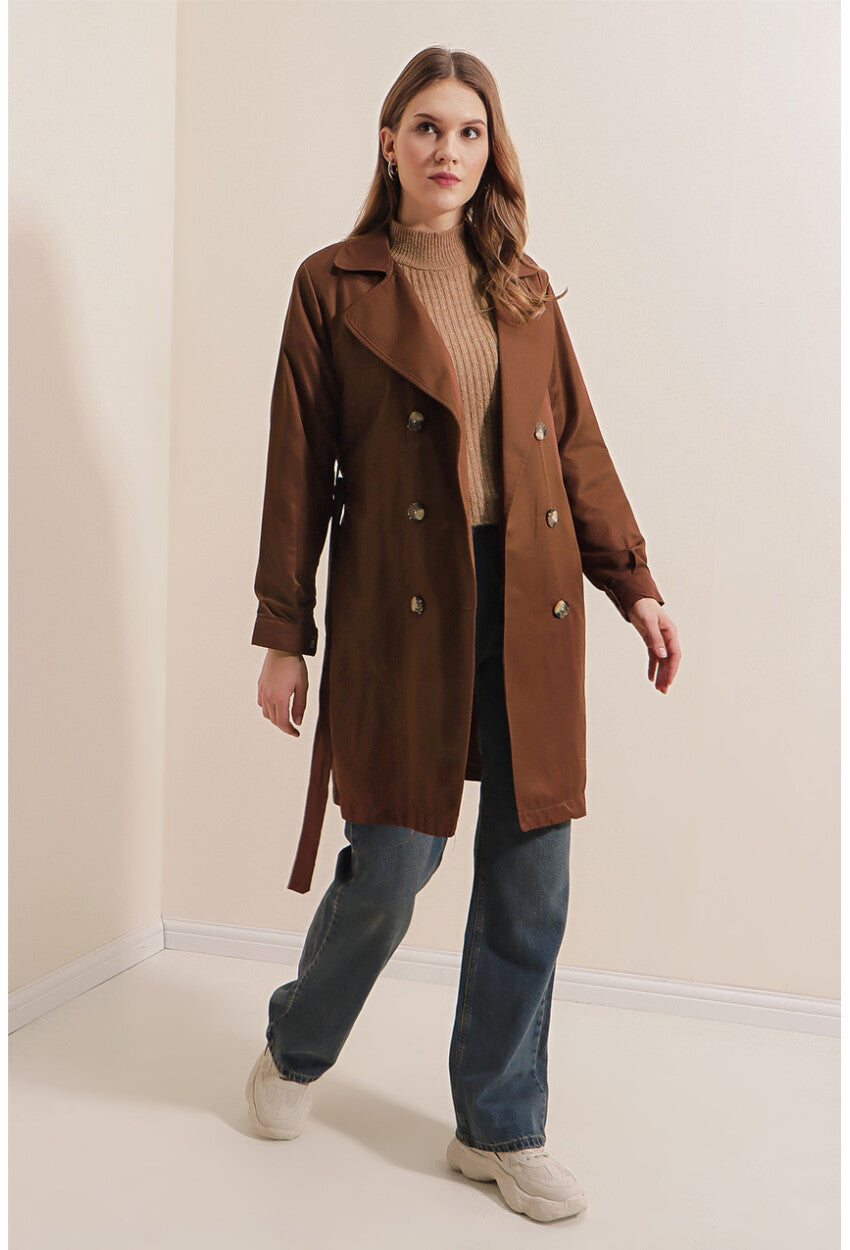 5864 Kruvaze Yaka Kısa Trençkot