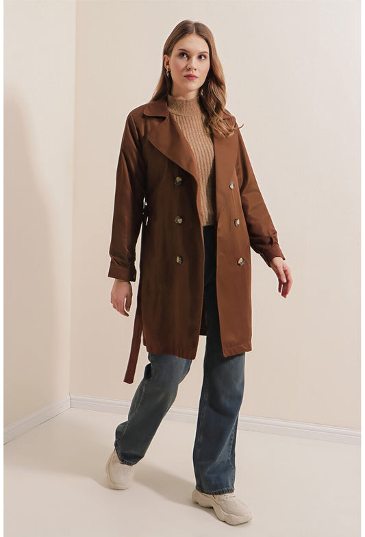 5864 Kruvaze Yaka Kısa Trençkot