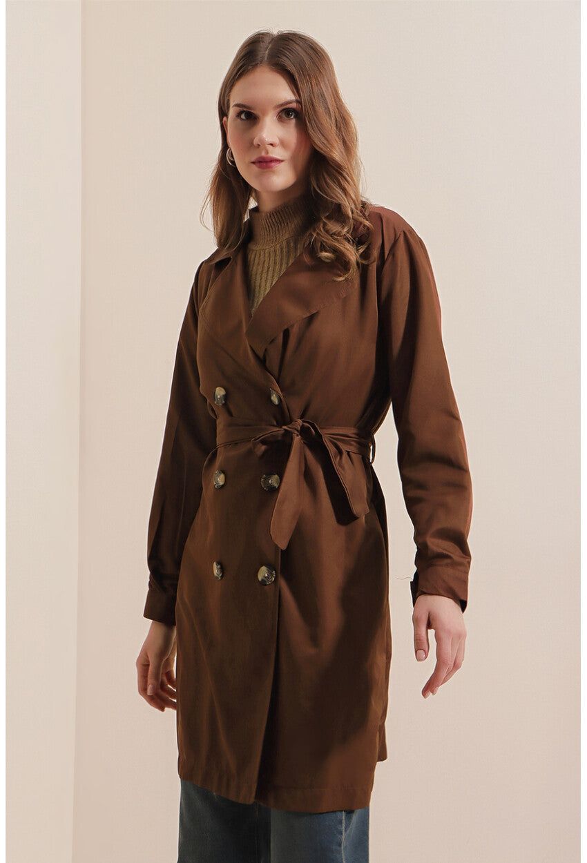 5864 Kruvaze Yaka Kısa Trençkot