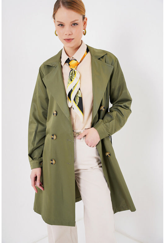 5864 Kruvaze Yaka Kısa Trençkot