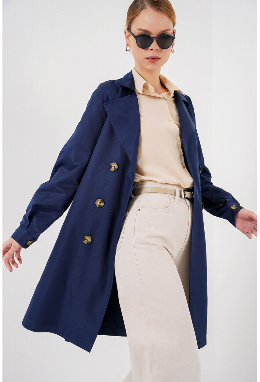 5864 Kruvaze Yaka Kısa Trençkot