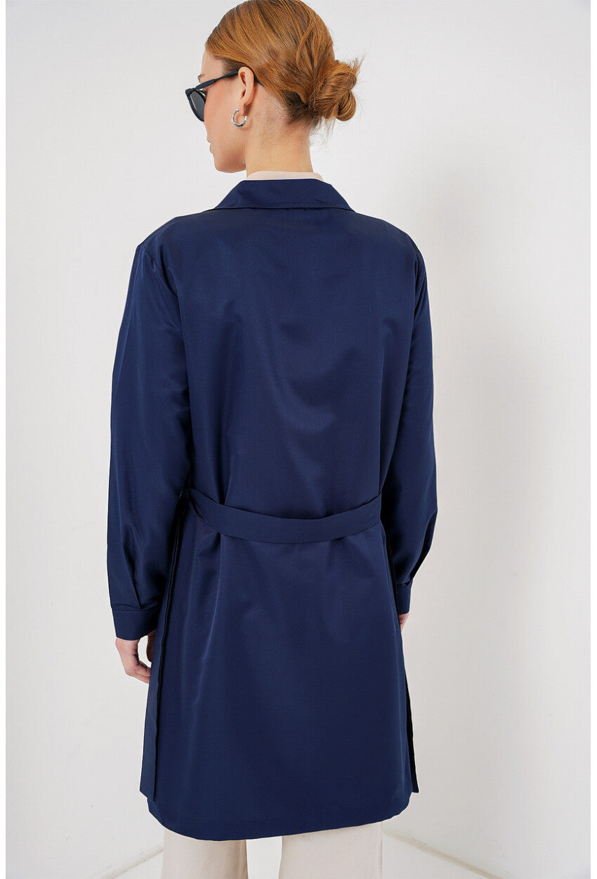 5864 Kruvaze Yaka Kısa Trençkot