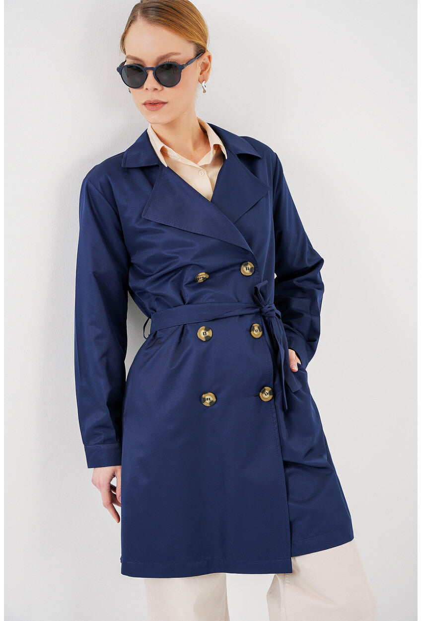 5864 Kruvaze Yaka Kısa Trençkot