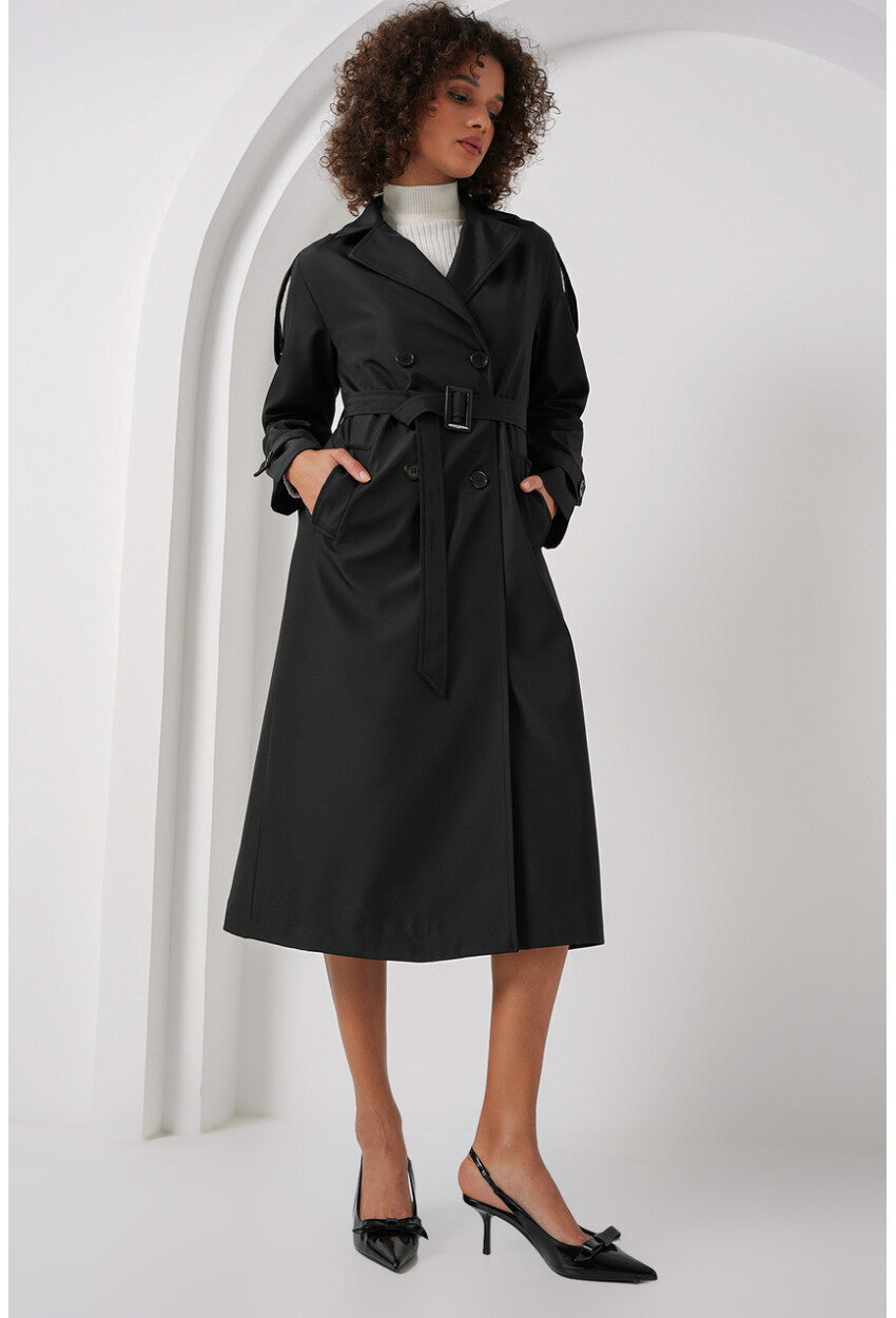 5941 Kruvaze Yaka Uzun Trençkot