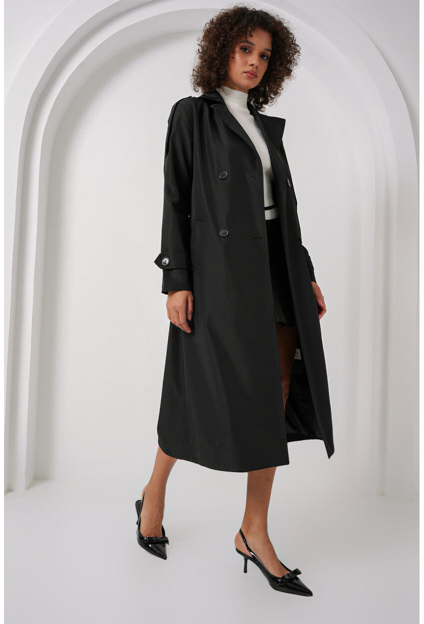 5941 Kruvaze Yaka Uzun Trençkot