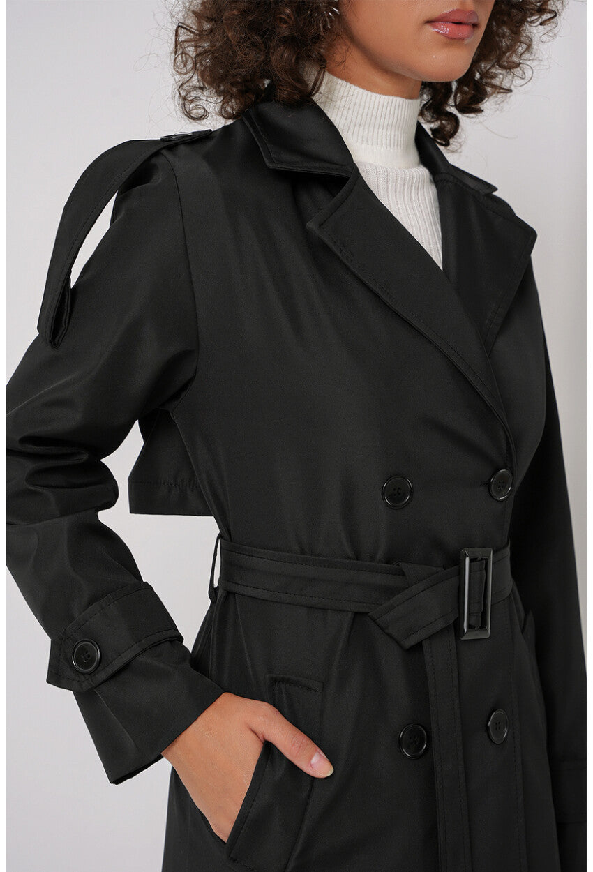 5941 Kruvaze Yaka Uzun Trençkot