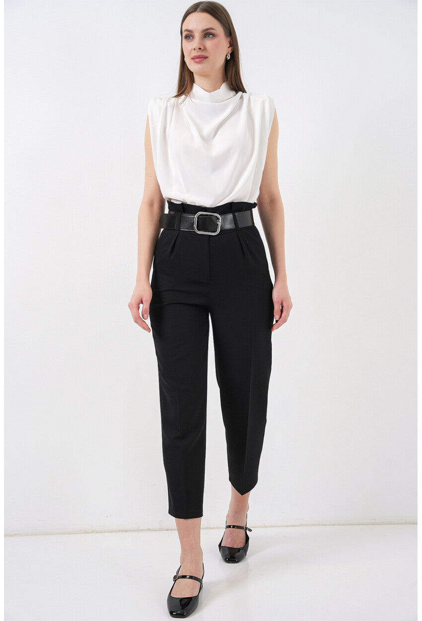 6556 Kemerli Kumaş Pantolon