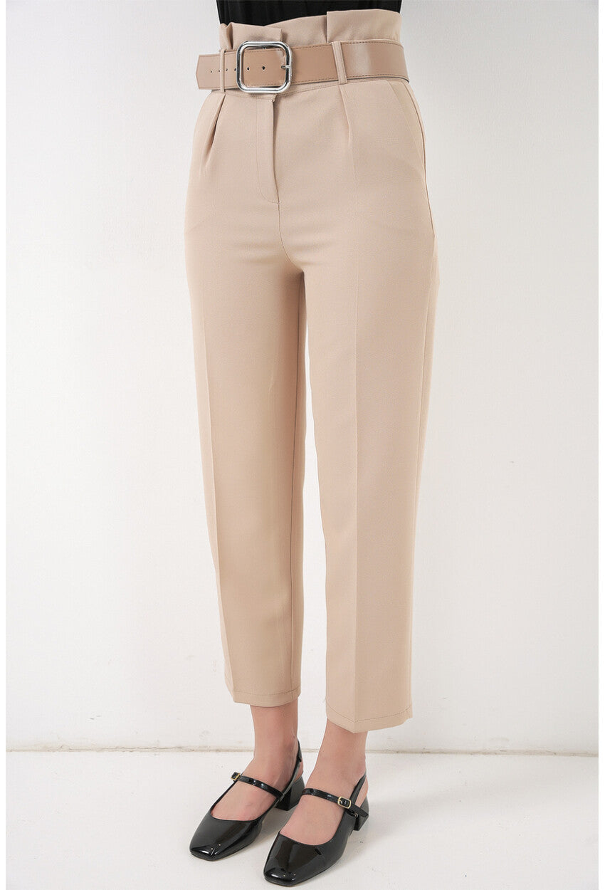 6556 Kemerli Kumaş Pantolon