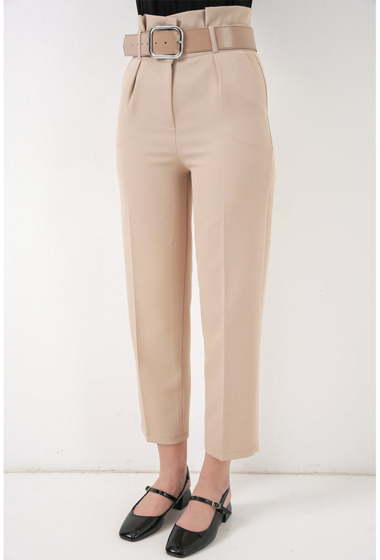 6556 Kemerli Kumaş Pantolon