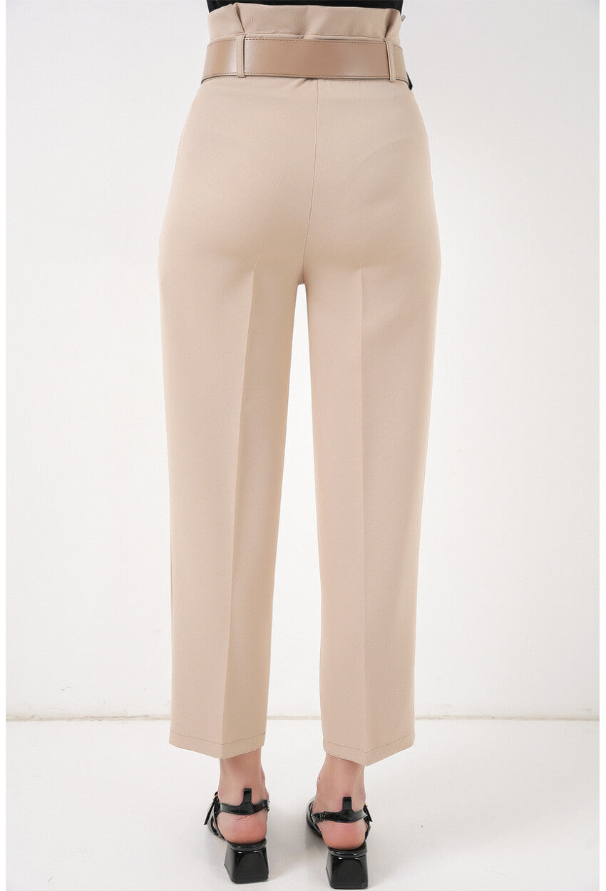 6556 Kemerli Kumaş Pantolon