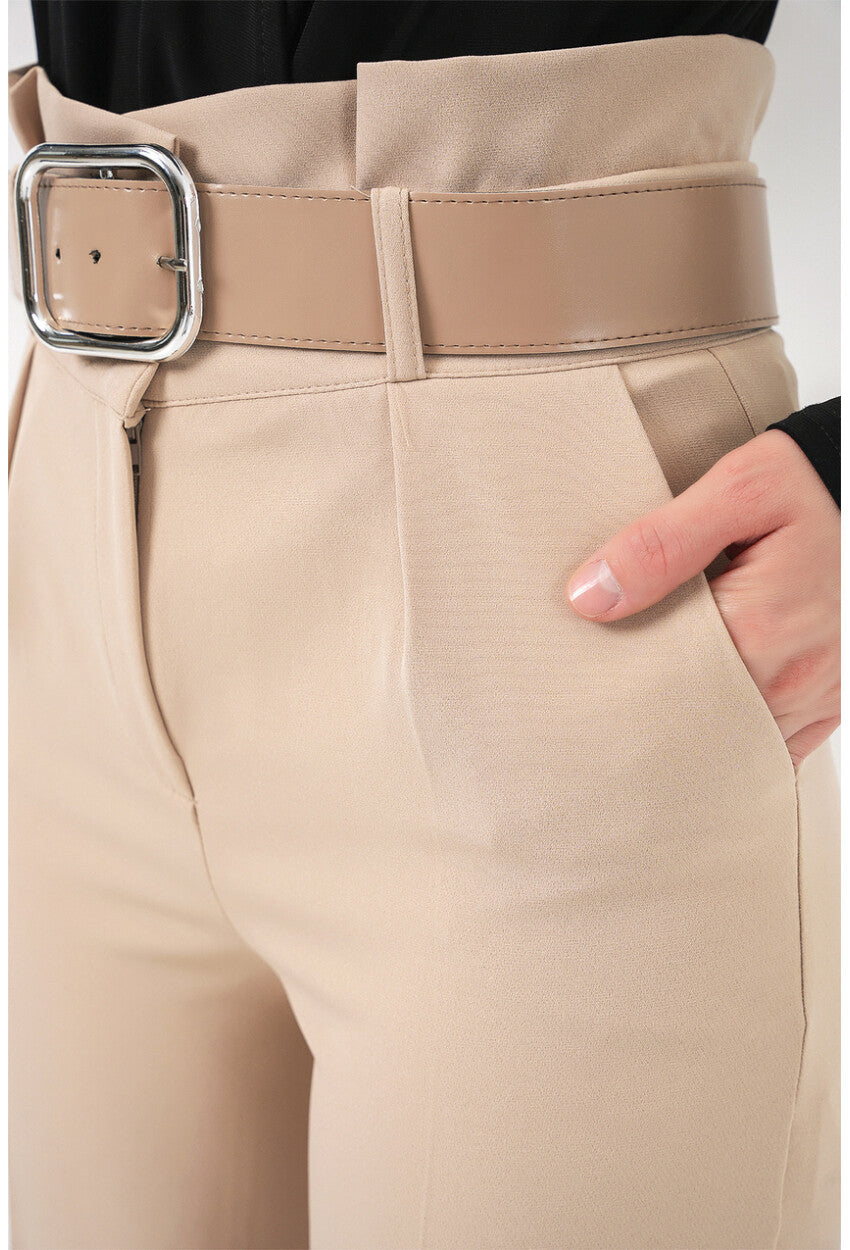 6556 Kemerli Kumaş Pantolon