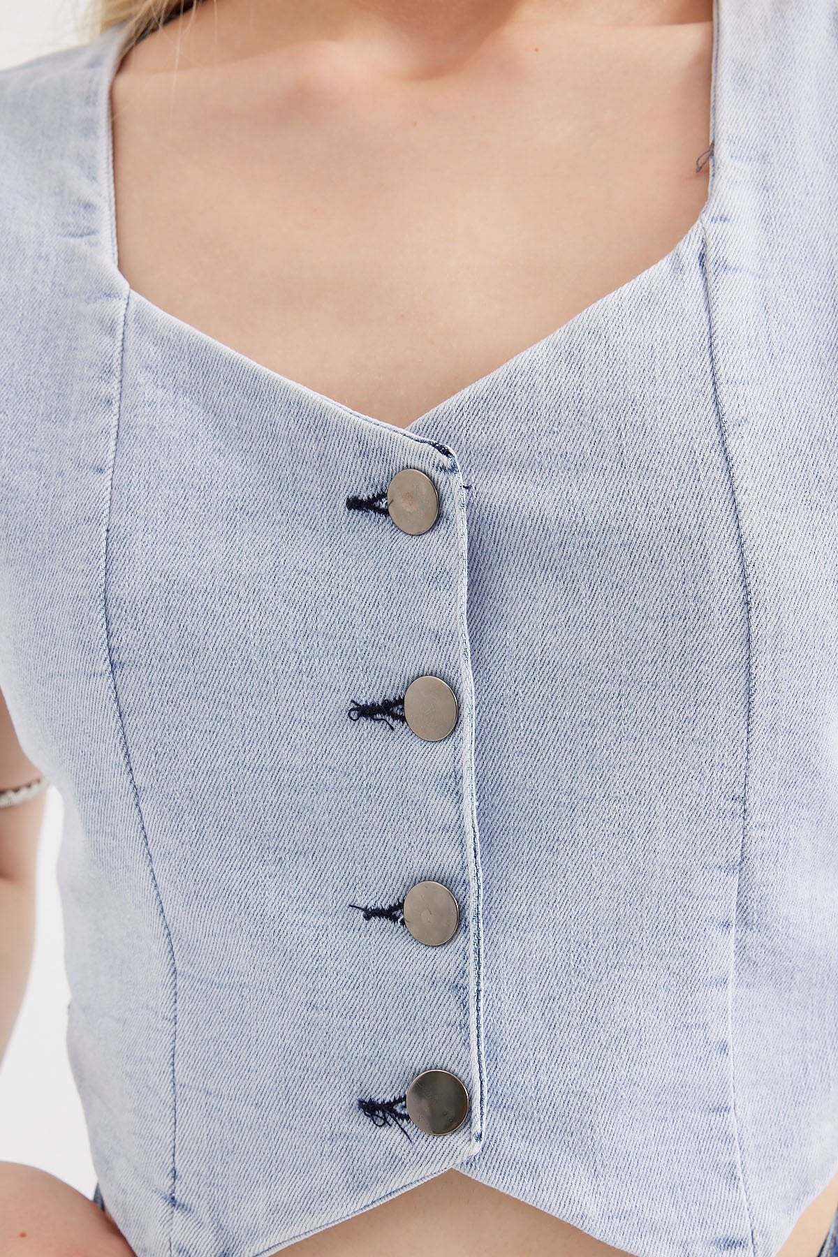 Crop Kot Yelek - Mavi 6797