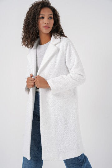 Oversize Kaşe Kaban - Beyaz 9082