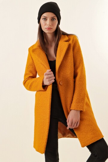 Oversize Kaşe Kaban - Hardal 9082