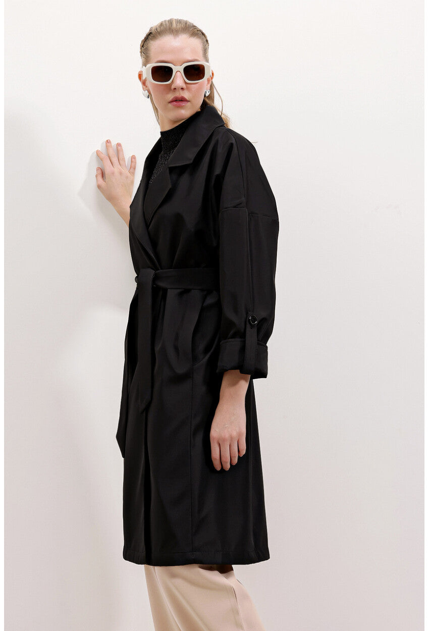 9104 Kruvaze Yaka Astarlı Trençkot