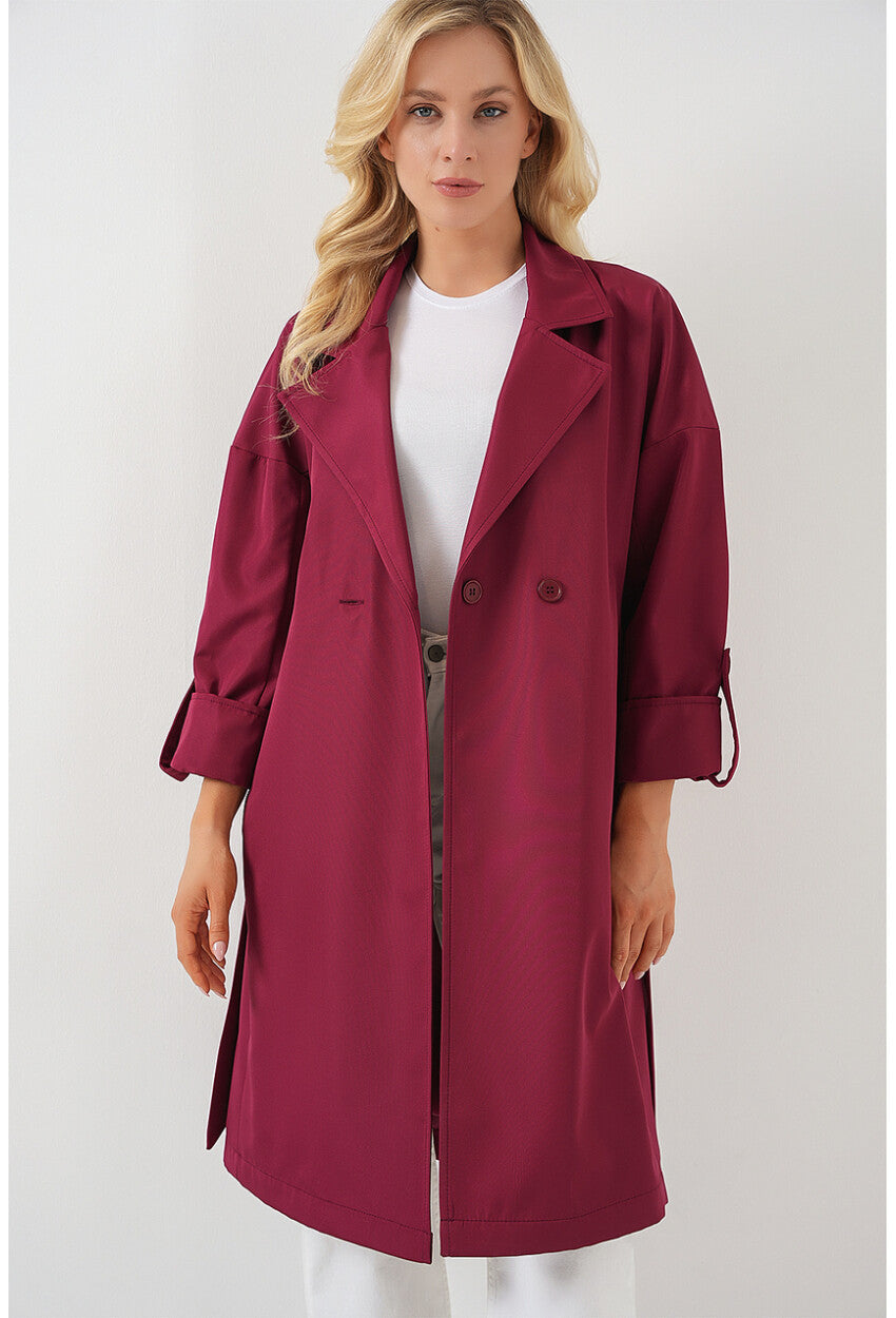 9104 Kruvaze Yaka Astarlı Trençkot