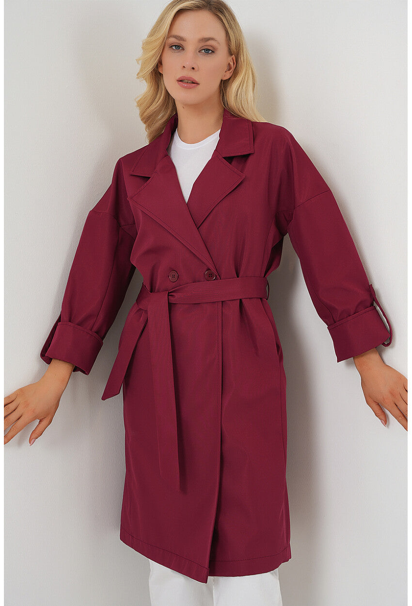 9104 Kruvaze Yaka Astarlı Trençkot